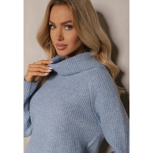 Jasnoniebieski Klasyczny Golf z Wełną i Obszernym Kołnierzem Zemilda Renee ONE SIZE wyprzedaż renee.pl