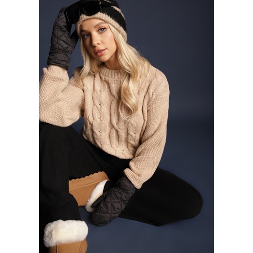 Ciemnobeżowy Sweter z Bawełną Ozdobiony Tłoczeniem Savariella ze sklepu renee.pl w kategorii Swetry damskie - zdjęcie 179930670
