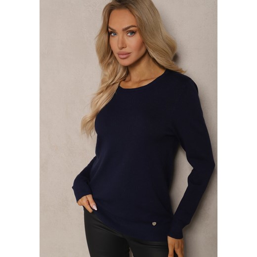 Granatowy Sweter o Klasycznym Kroju Irilians ze sklepu renee.pl w kategorii Swetry damskie - zdjęcie 179930901