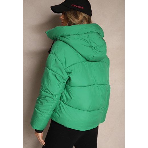 Zielona Pudełkowa Kurtka z Pikowanymi Przeszyciami i Kapturem Zdobiona Renee XL okazja renee.pl