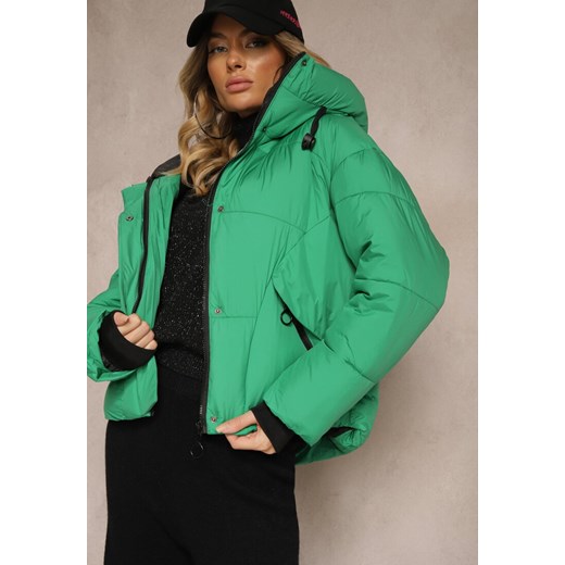 Zielona Pudełkowa Kurtka z Pikowanymi Przeszyciami i Kapturem Zdobiona Renee 2XL okazja renee.pl