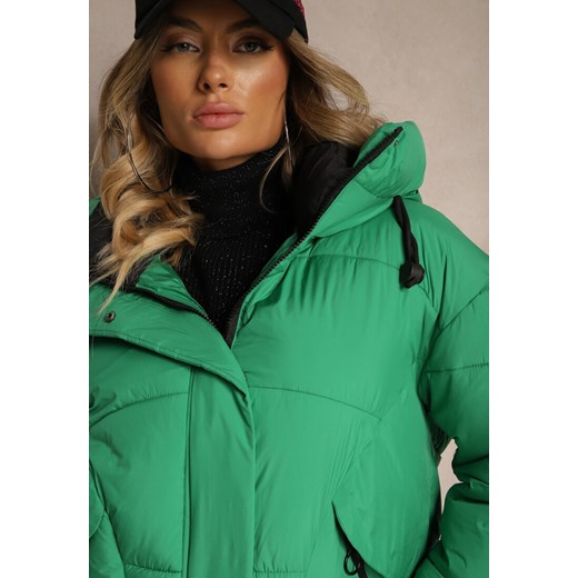 Zielona Pudełkowa Kurtka z Pikowanymi Przeszyciami i Kapturem Zdobiona Renee 2XL wyprzedaż renee.pl