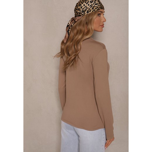 Bluzka damska brązowa Renee z długimi rękawami z wiskozy 