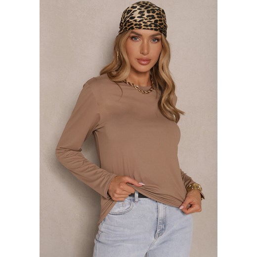 Ciemnobeżowa Klasyczna Bluzka Longsleeve z Wiskozy Lealindra ze sklepu renee.pl w kategorii Bluzki damskie - zdjęcie 179932543
