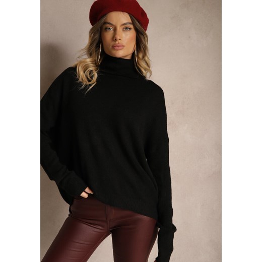 Czarny Casualowy Golf z Wełną i Wiskozą Rinlia ze sklepu renee.pl w kategorii Swetry damskie - zdjęcie 179932553