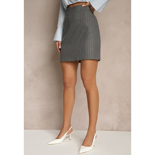 Ciemnoszara Spódnica Ołówkowa z Wiskozą w Paski Zozinae Renee M renee.pl okazyjna cena