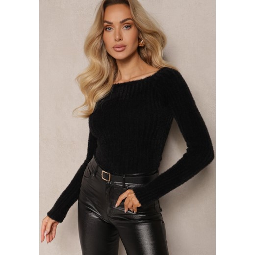 Czarny Casualowy Sweter z Futerkiem Vertida ze sklepu renee.pl w kategorii Swetry damskie - zdjęcie 179934232