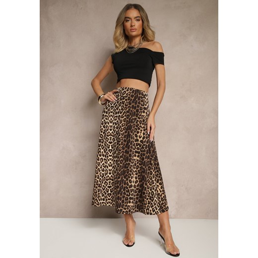 Brązowa Trapezowa Spódnica w Panterkę High Waist w Panterkowy Wzór z Gumką w Pasie Iliga ze sklepu renee.pl w kategorii Spódnice - zdjęcie 179934982