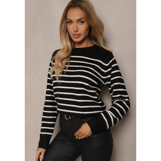 Czarny Casualowy Sweter w Paski o Prostym Kroju Riavelleth ze sklepu renee.pl w kategorii Swetry damskie - zdjęcie 179935412