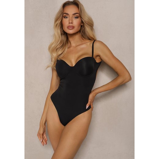 Czarne Dopasowane Body w Bieliźnianym Stylu na Ramiączka Pinnirae ze sklepu renee.pl w kategorii Body damskie - zdjęcie 179936104