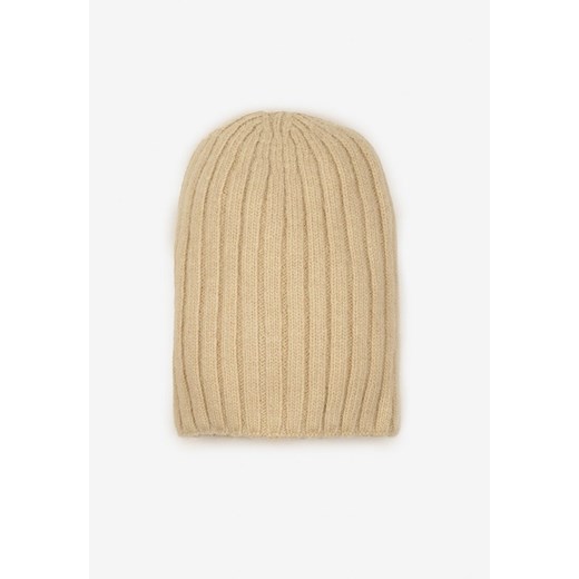 Beżowa Czapka z Wiskozy w Stylu Beanie z Prążkowanego Materiału Enandira ze sklepu renee.pl w kategorii Czapki zimowe damskie - zdjęcie 179936191