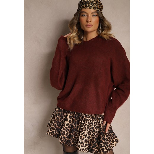 Bordowy Casualowy Sweter z Wełną Sassilae ze sklepu renee.pl w kategorii Swetry damskie - zdjęcie 179936654