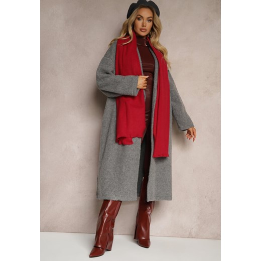 Bordowy Casualowy Szalik z Wełną i Wiskozą Batisha Renee uniwersalny okazja renee.pl
