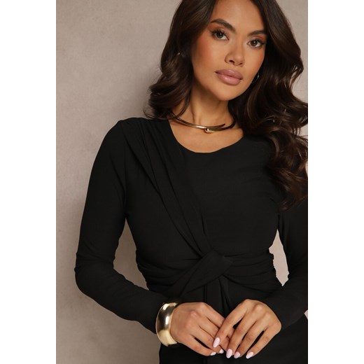 Czarna Koktajlowa Sukienka Ozdobiona Trenem Seviena Renee M okazyjna cena renee.pl