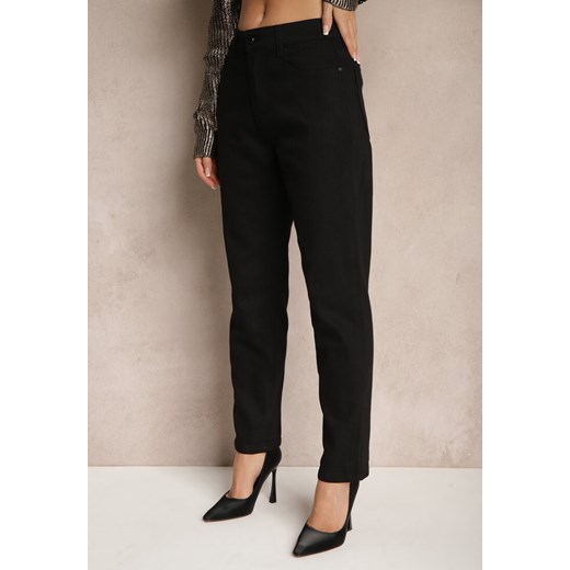 Czarne Jeansy Mom Fit z Bawełną High Waist Wessemi ze sklepu renee.pl w kategorii Jeansy damskie - zdjęcie 179936994