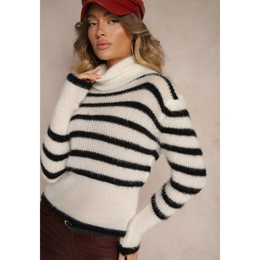 Biały Casualowy Golf w Paski Nelineth ze sklepu renee.pl w kategorii Swetry damskie - zdjęcie 179937923