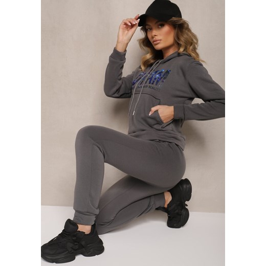 Ciemnoszary Ocieplany Komplet Dresowy Bawełniany Spodnie Joggery i Bluza Renee M renee.pl wyprzedaż