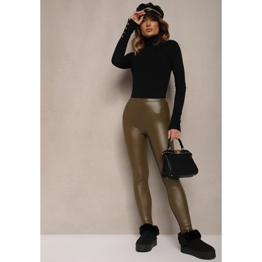 Zielone Legginsy High Waist z Ociepleniem Faladi ze sklepu renee.pl w kategorii Spodnie damskie - zdjęcie 179939092