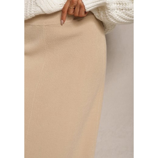 Beżowa Spódnica z Wełną High Waist o Rozkloszowanym Kroju Emirela Renee 2XL okazja renee.pl