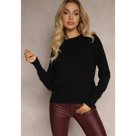 Czarny Casualowy Sweter z Wiskozą i Modalem ze Ściągaczami Riviti ze sklepu renee.pl w kategorii Swetry damskie - zdjęcie 179939874