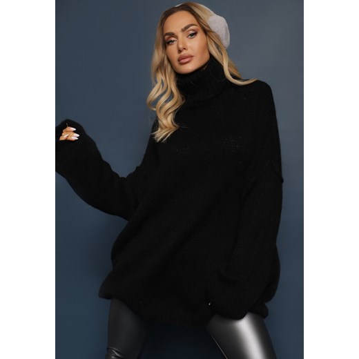 Czarny Golf o Kroju Oversize z Wełną i Moherem Temirali ze sklepu renee.pl w kategorii Swetry damskie - zdjęcie 179939964