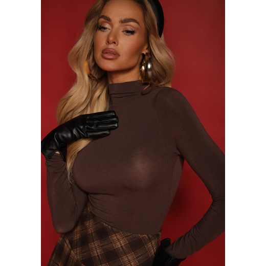 Sweter damski brązowy Renee z golfem bawełniany 