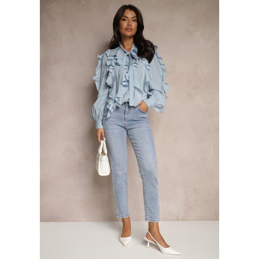 Niebieskie Jeansy Mom Fit High Waist Delonwen ze sklepu renee.pl w kategorii Jeansy damskie - zdjęcie 179941824