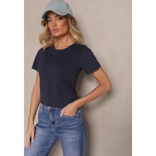 Granatowy Casualowy Bawełniany T-shirt Rivali ze sklepu renee.pl w kategorii Bluzki damskie - zdjęcie 179942082