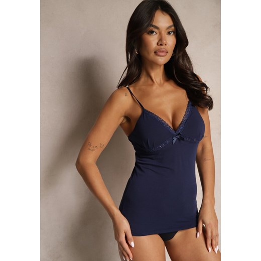 Granatowy Top z Bawełny na Regulowanych Ramiączkach Larithra ze sklepu renee.pl w kategorii Bluzki damskie - zdjęcie 179942330