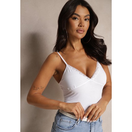 Biały Top z Bawełny z Dekoltem w Serek Carinael ze sklepu renee.pl w kategorii Bluzki damskie - zdjęcie 179942340