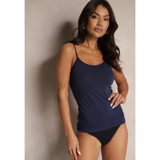 Granatowy Bawełniany Casualowy Top Floridi ze sklepu renee.pl w kategorii Bluzki damskie - zdjęcie 179942372