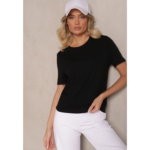 Czarny Casualowy T-shirt z Wiskozy Arisanda ze sklepu renee.pl w kategorii Bluzki damskie - zdjęcie 179942484