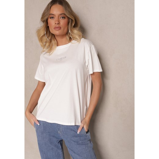 Biały Bawełniany T-shirt z Napisem Marivetha ze sklepu renee.pl w kategorii Bluzki damskie - zdjęcie 179942794