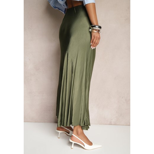 Zielona Rozkloszowana Spódnica Satynowa z Wiskozy Rihaniel Renee ONE SIZE promocyjna cena renee.pl