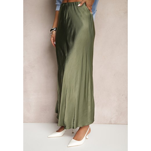 Zielona Rozkloszowana Spódnica Satynowa z Wiskozy Rihaniel Renee ONE SIZE okazja renee.pl