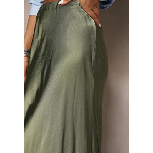 Zielona Rozkloszowana Spódnica Satynowa z Wiskozy Rihaniel Renee ONE SIZE okazja renee.pl