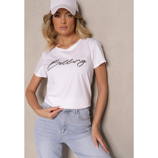Biały T-shirt z Bawełny z Napisem Zelreti ze sklepu renee.pl w kategorii Bluzki damskie - zdjęcie 179943873