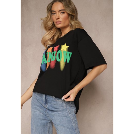 Czarny T-shirt o Kroju Oversize z Nadrukowanym Napisem Ilorella ze sklepu renee.pl w kategorii Bluzki damskie - zdjęcie 179943923