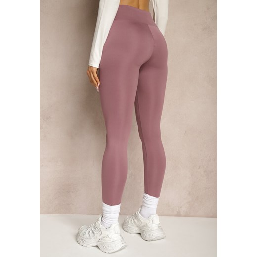 Fioletowe Legginsy High Waist z Gumką w Pasie Cloen Renee L okazja renee.pl