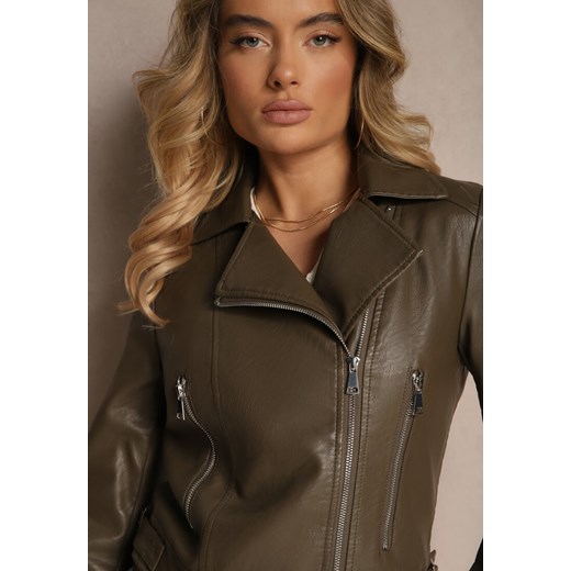 Brązowa Kurtka Ramoneska Ozdobiona Napami Iladiel Renee 2XL okazja renee.pl