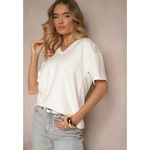 Biały T-shirt z Dekoltem w Serek Fonellea ze sklepu renee.pl w kategorii Bluzki damskie - zdjęcie 179944623