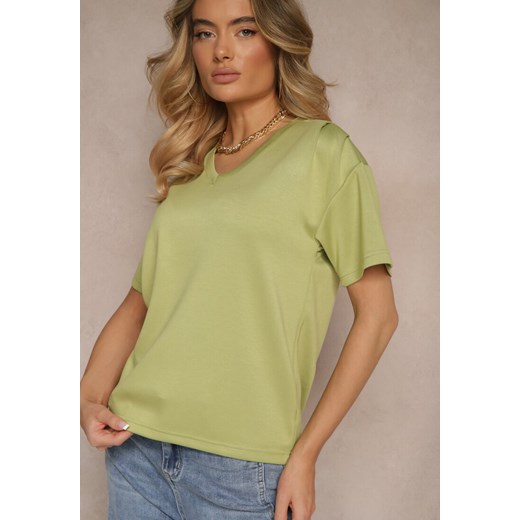 Zielony T-shirt z Dekoltem w Serek Fonellea ze sklepu renee.pl w kategorii Bluzki damskie - zdjęcie 179944633