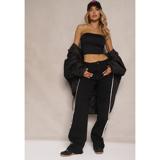 Czarne Jeansy High Waist o Szerokim Kroju z Ozdobnymi Lampasami Ulivira ze sklepu renee.pl w kategorii Jeansy damskie - zdjęcie 179944773