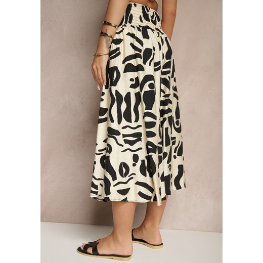 Czarne Szerokie Spodnie Culottes z Gumką Zdobione Geometrycznym Printem Sartebia Renee 2XL wyprzedaż renee.pl