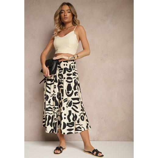 Czarne Szerokie Spodnie Culottes z Gumką Zdobione Geometrycznym Printem Sartebia Renee 2XL renee.pl okazja