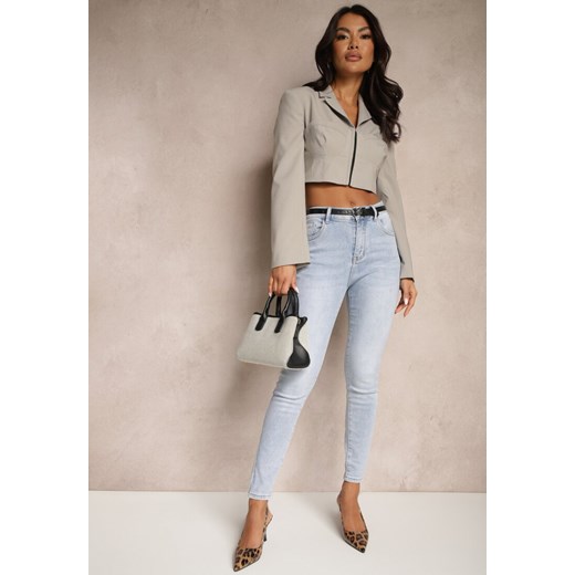 Niebieskie Jeansy o Kroju Slim High Waist Zdobione Haftem w Kształcie Serca Araniah ze sklepu renee.pl w kategorii Jeansy damskie - zdjęcie 179945273