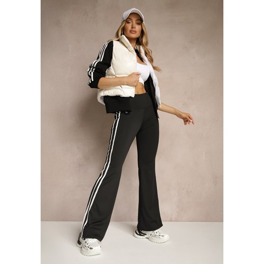Czarne Legginsy Flare High Waist z Marszczeniem i Lampasami Kirsena ze sklepu renee.pl w kategorii Spodnie damskie - zdjęcie 179946083