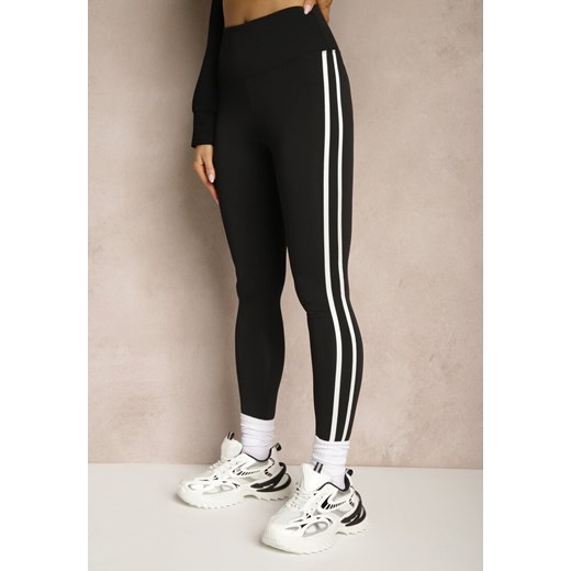 Czarne Legginsy High Waist z Push-Upem z Elastycznego Materiału z Lampasami Renee S promocja renee.pl