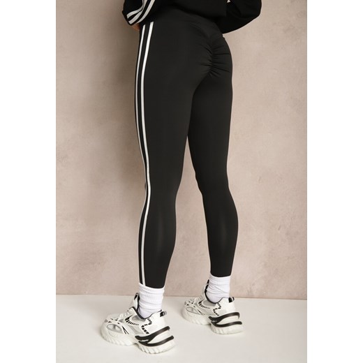 Czarne Legginsy High Waist z Push-Upem z Elastycznego Materiału z Lampasami Renee S okazja renee.pl