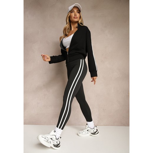 Czarne Legginsy High Waist z Push-Upem z Elastycznego Materiału z Lampasami Ateria ze sklepu renee.pl w kategorii Spodnie damskie - zdjęcie 179946093
